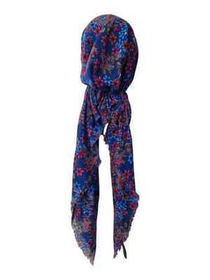 Blue Fall florals - soft fringes pretied tichel