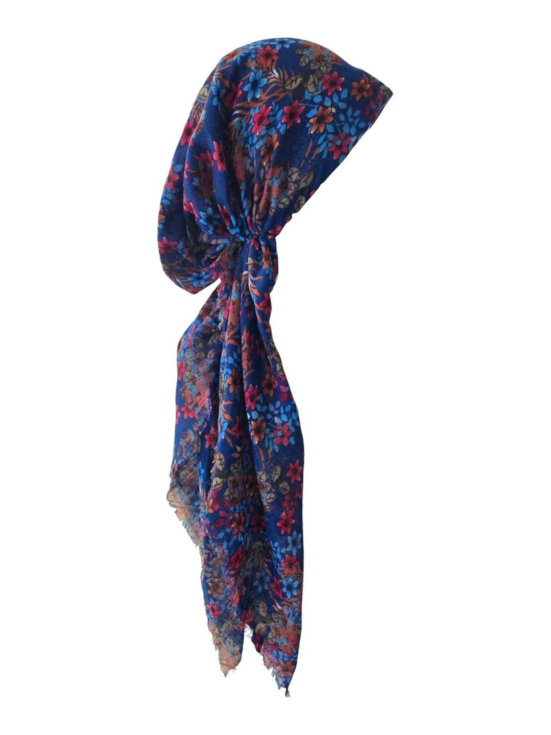 Blue Fall florals - soft fringes pretied tichel