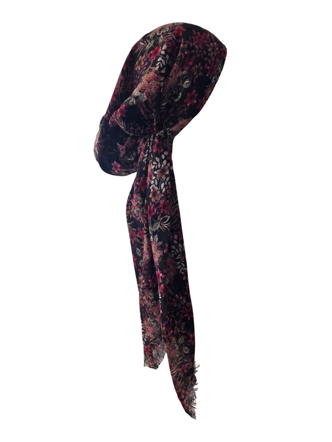 Black Fall florals - soft fringes pretied tichel