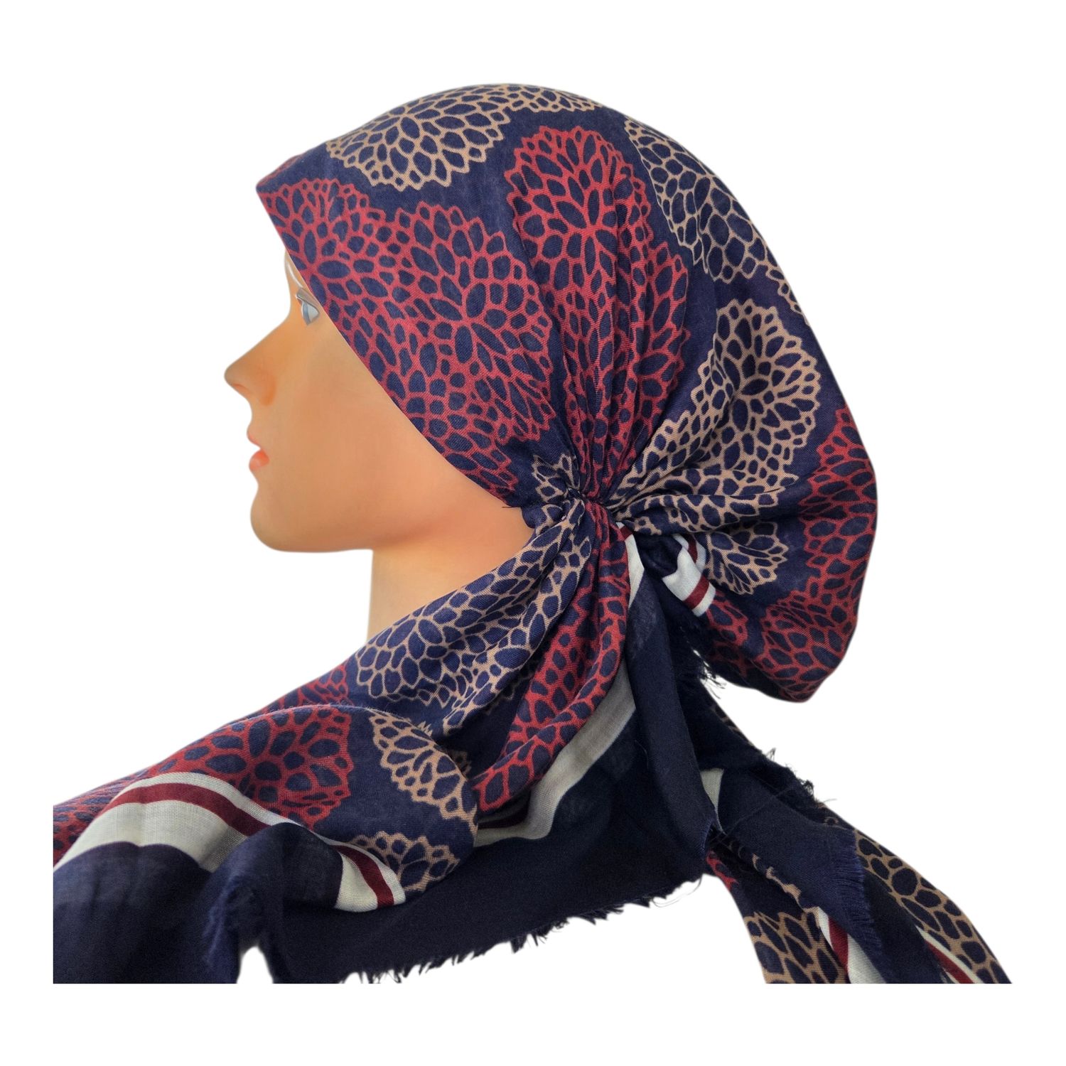 Navy  Fall colored - thinner soft fringes pretied tichel