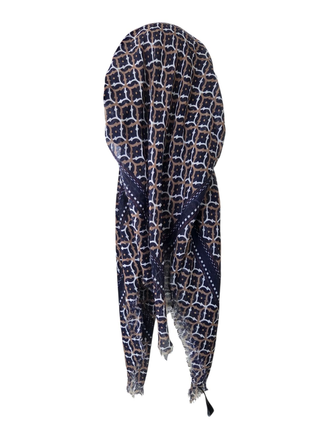 Majestic mosaic - blue/gold - long kerchief back - soft fringes pretied tichel (BBS) w/band sewn in