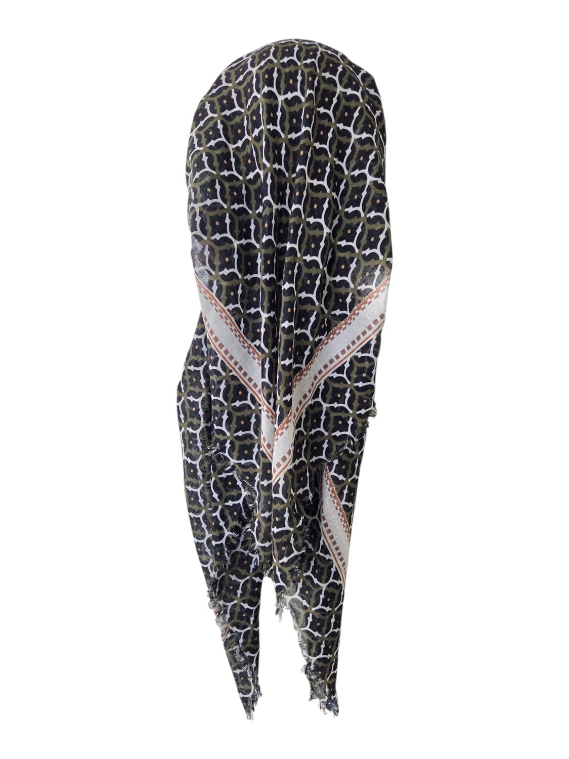 Majestic mosaic - black/green - long kerchief back - soft fringes pretied tichel (BBS) w/band sewn in