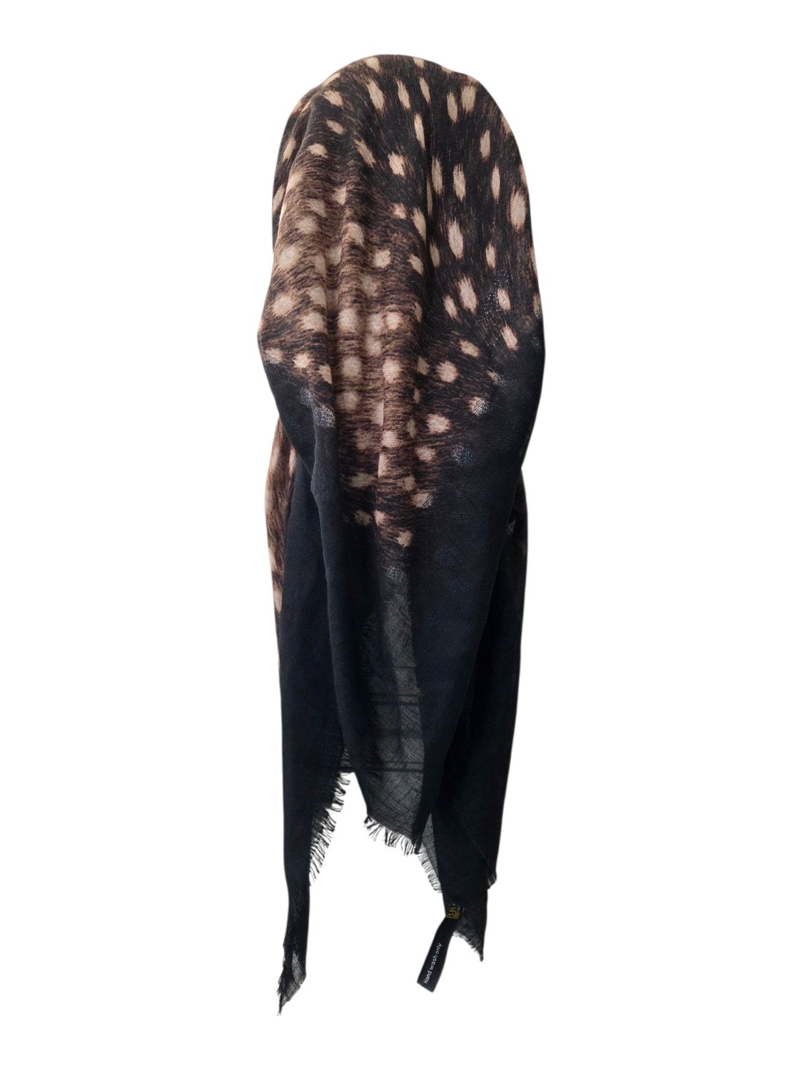 Black border - tiger patterned - long kerchief back - soft fringes pretied tichel (BBS) w/band sewn in