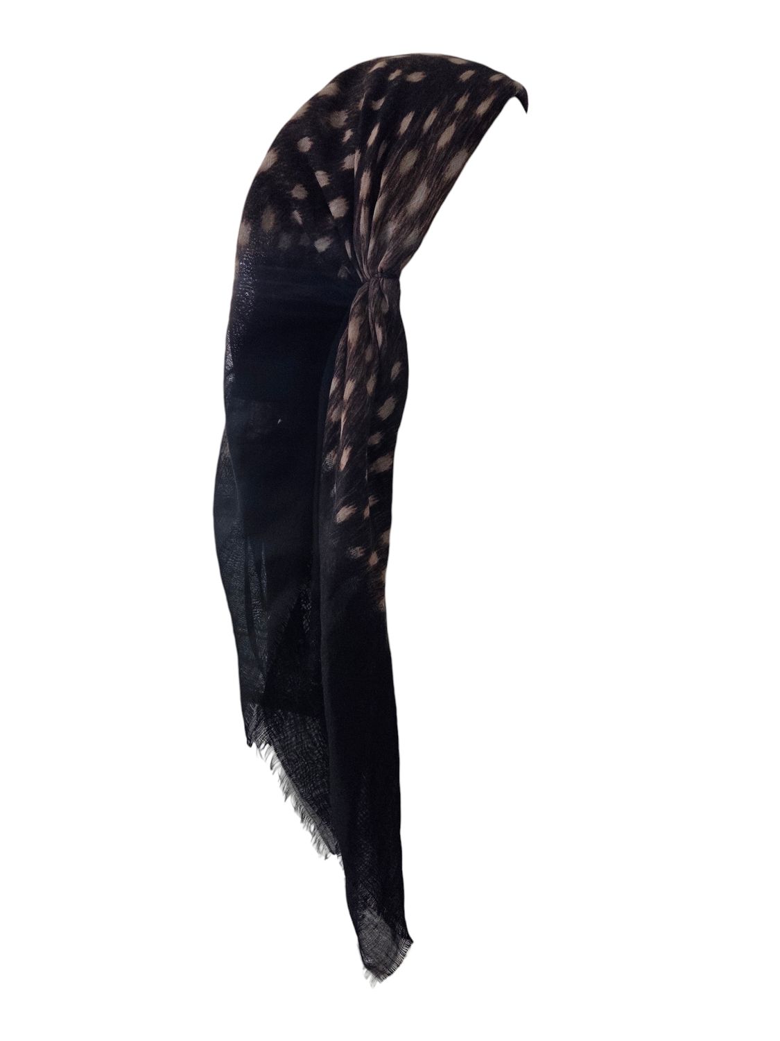 Black border - tiger patterned - long kerchief back - soft fringes pretied tichel (BBS) w/band sewn in