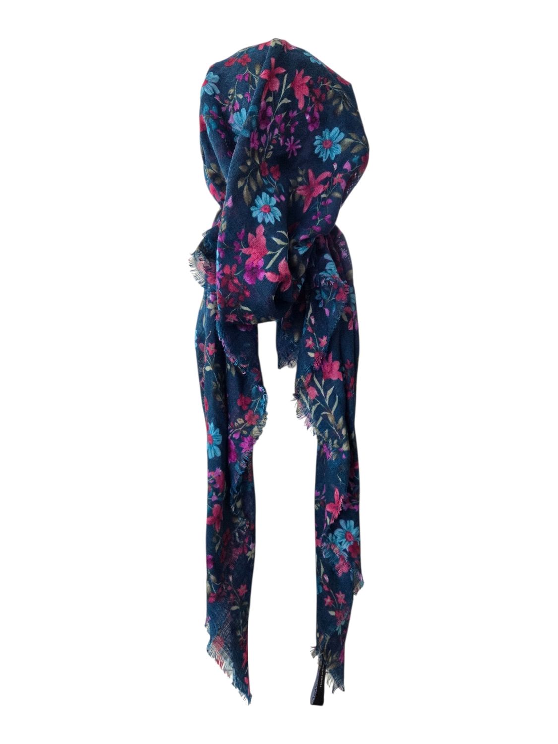 Teal Fall florals - soft fringes pretied tichel