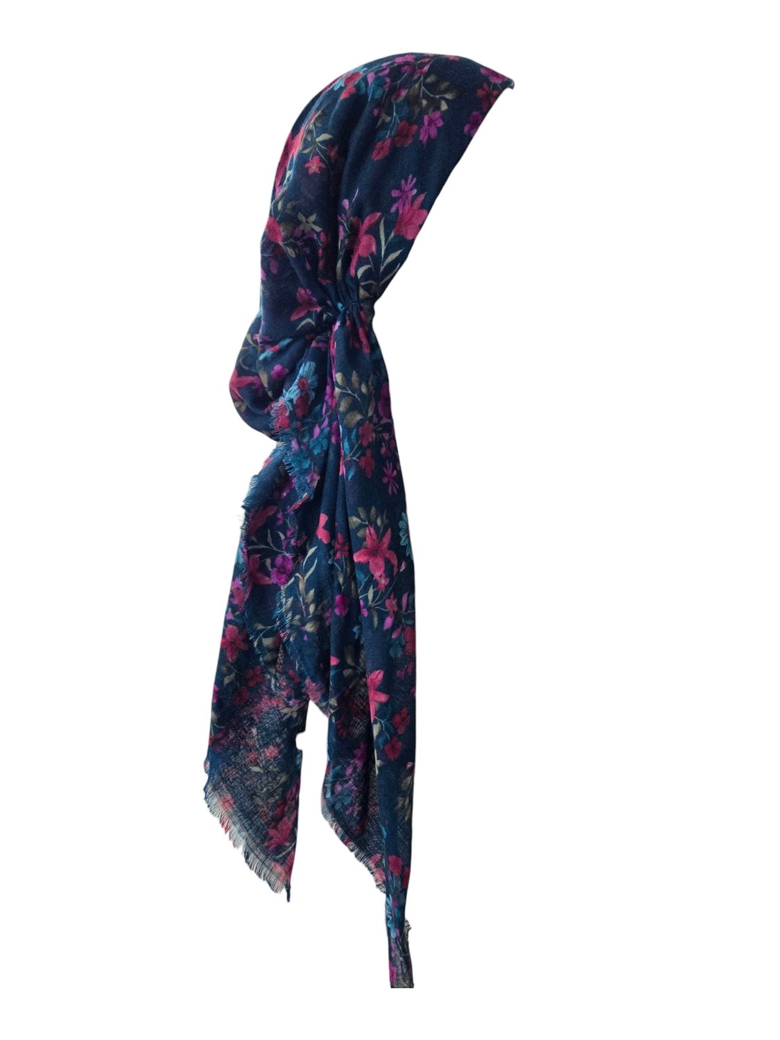Teal Fall florals - soft fringes pretied tichel