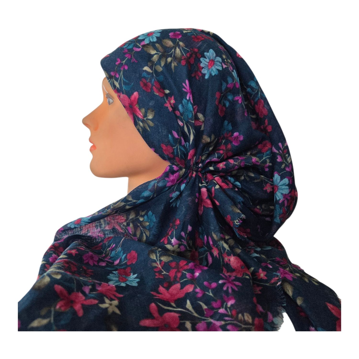 Teal Fall florals - soft fringes pretied tichel