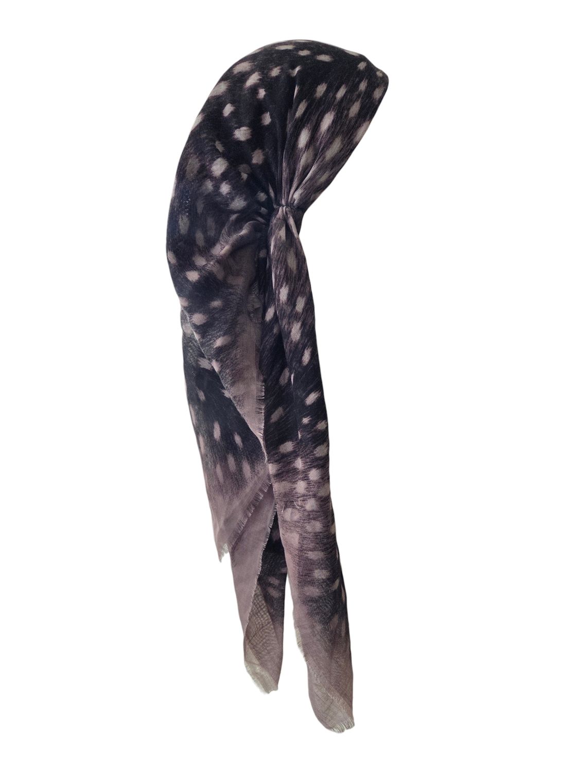 Light mocha/berry border - tiger patterned - long kerchief back - soft fringes pretied tichel (BBS) w/band sewn in