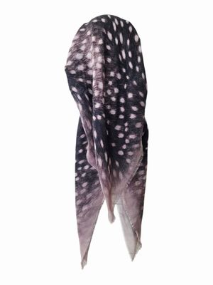 Light mocha/berry border - tiger patterned - long kerchief back - soft fringes pretied tichel (BBS) w/band sewn in