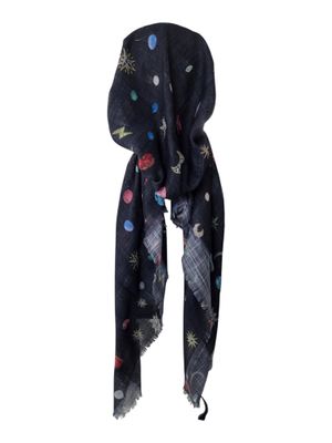 Black Cosmic pattern - soft fringes pretied tichel