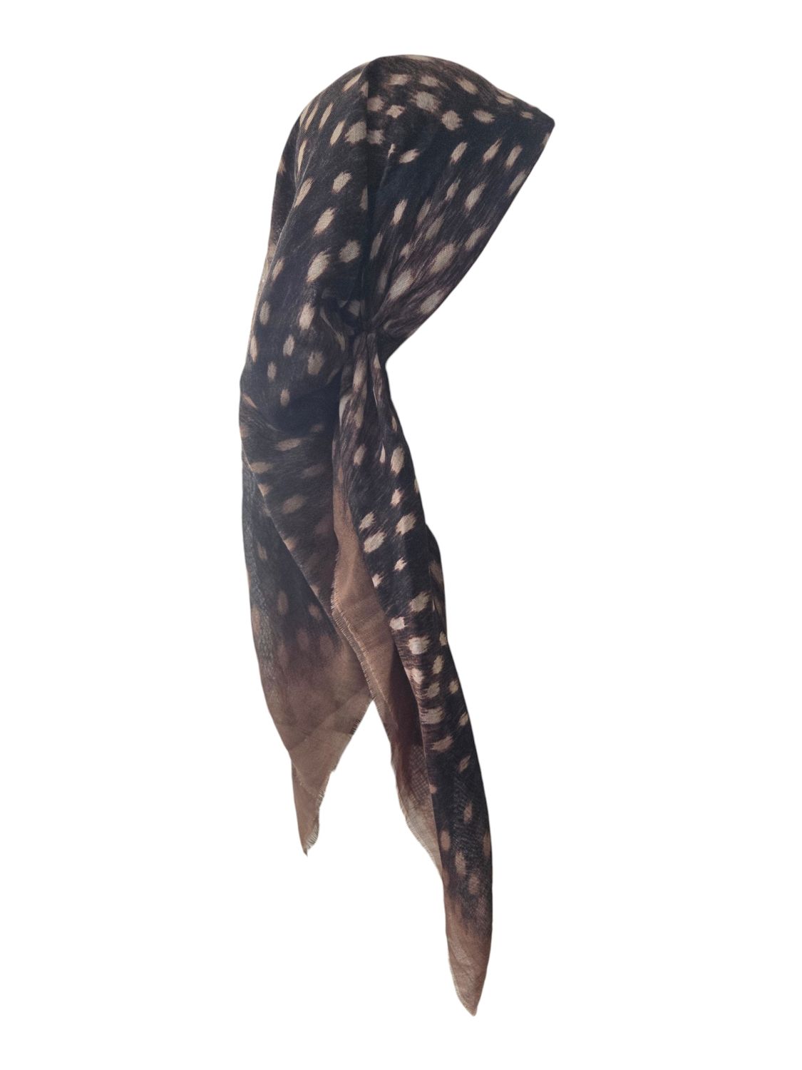 Light brown border - tiger patterned - long kerchief back - soft fringes pretied tichel (BBS) w/band sewn in