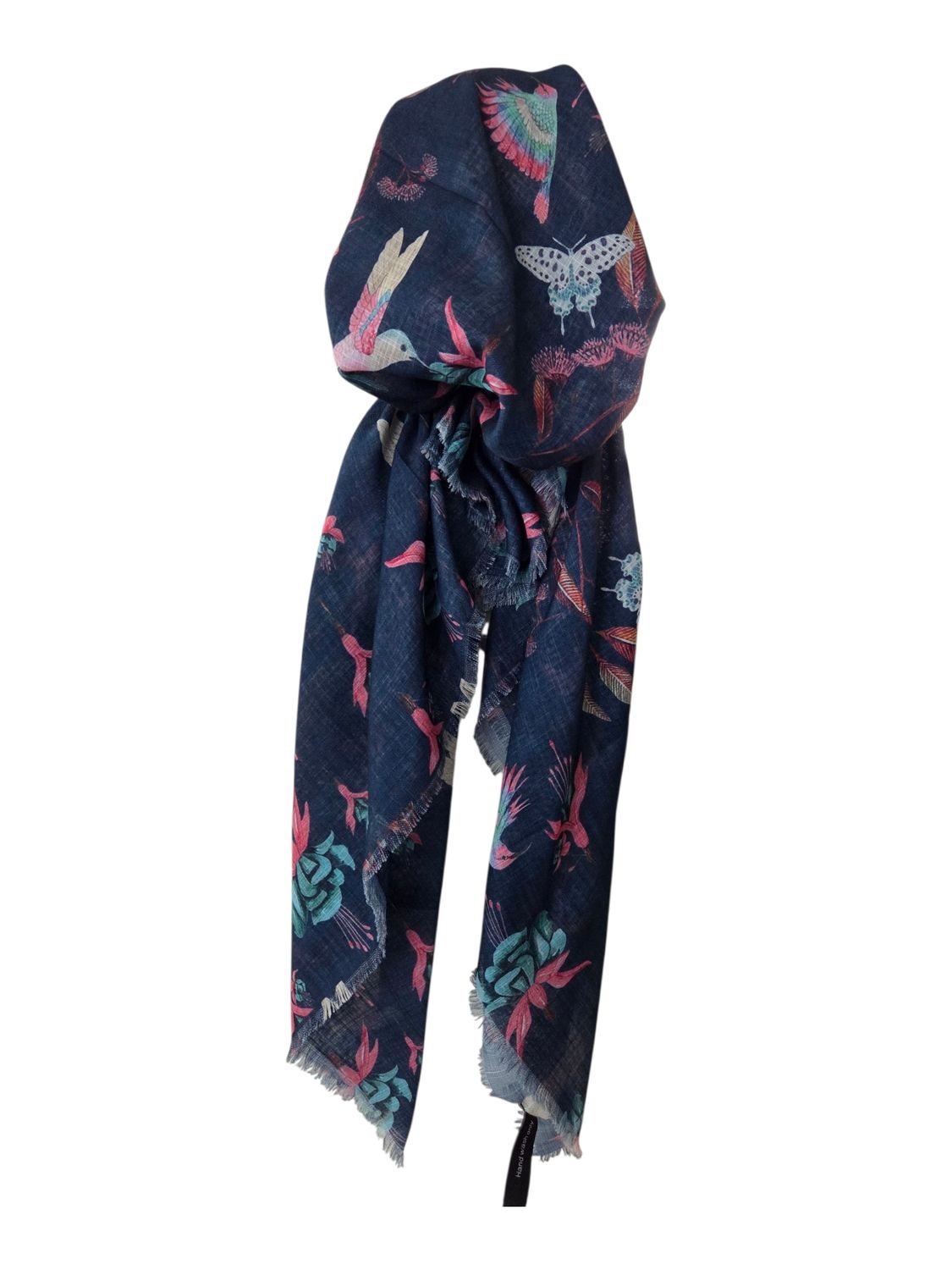 Dark denim birds - soft fringes pretied tichel