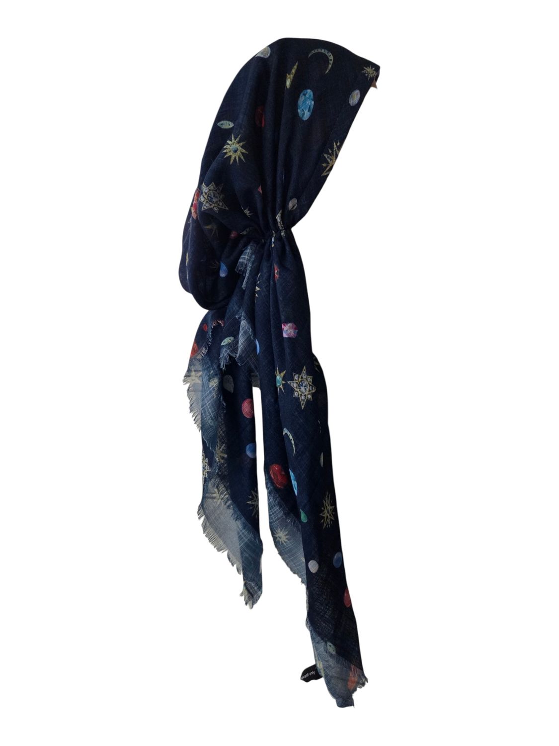 Dark denim Cosmic pattern - soft fringes pretied tichel