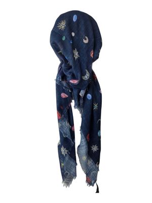Dark denim Cosmic pattern - soft fringes pretied tichel