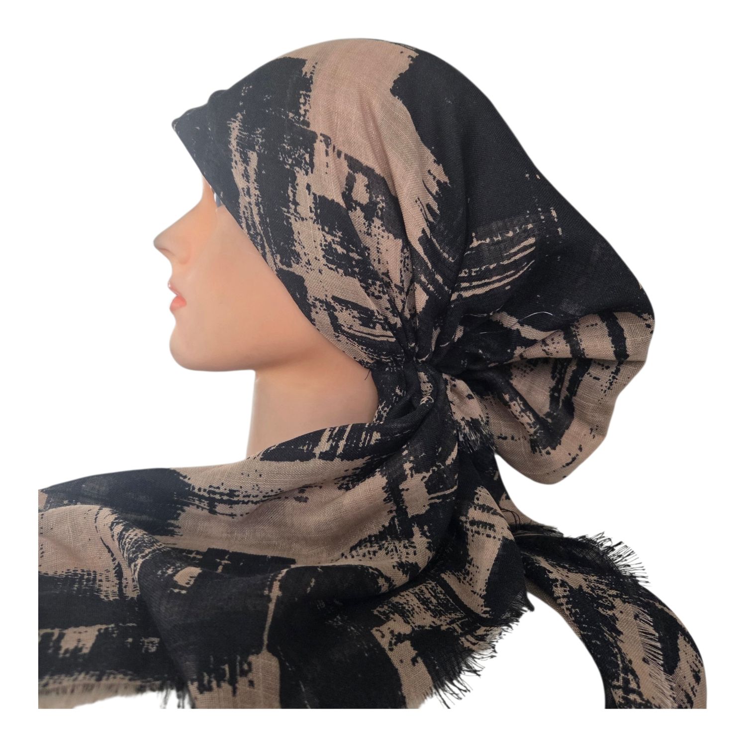Black &amp; tan - soft fringes pretied tichel