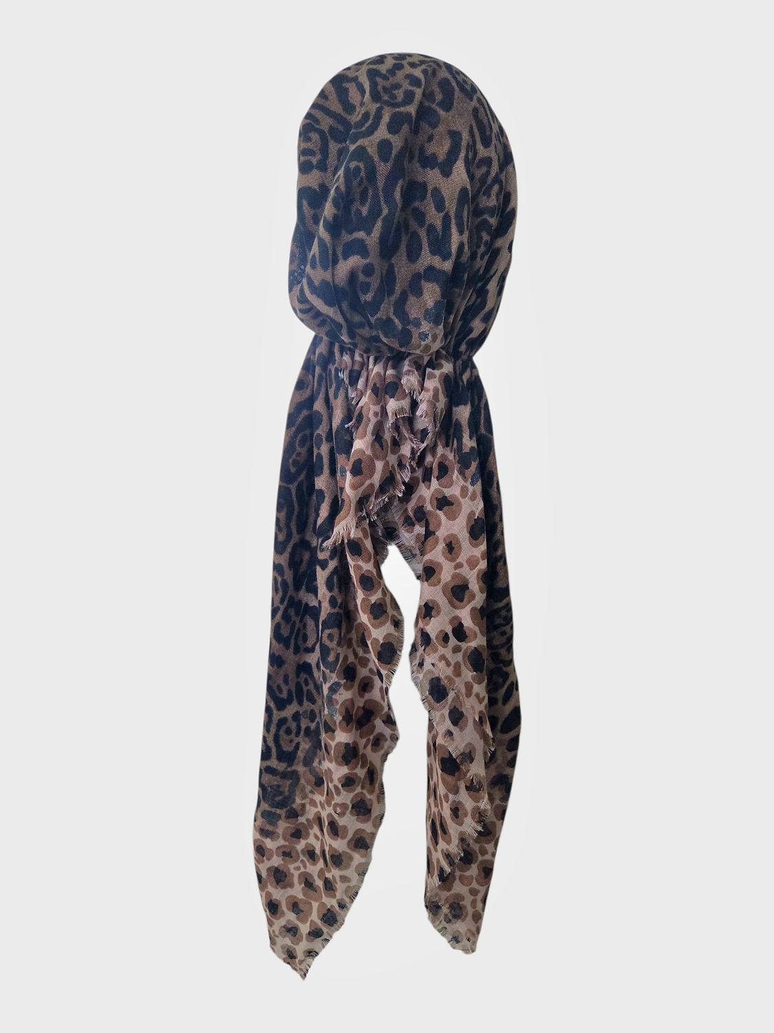 Black &amp; tan leopard - soft fringes pretied tichel