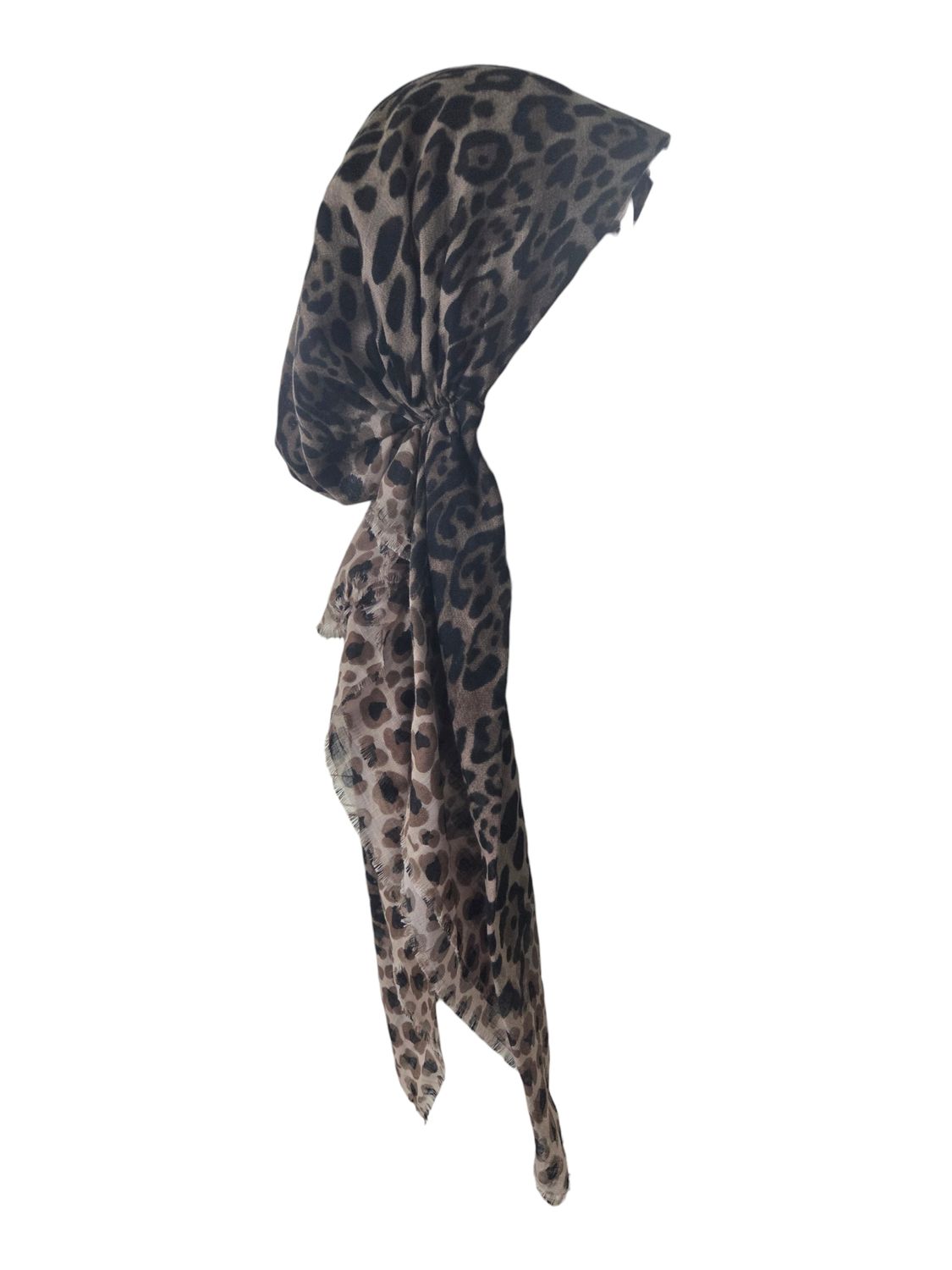 Black &amp; tan leopard - soft fringes pretied tichel