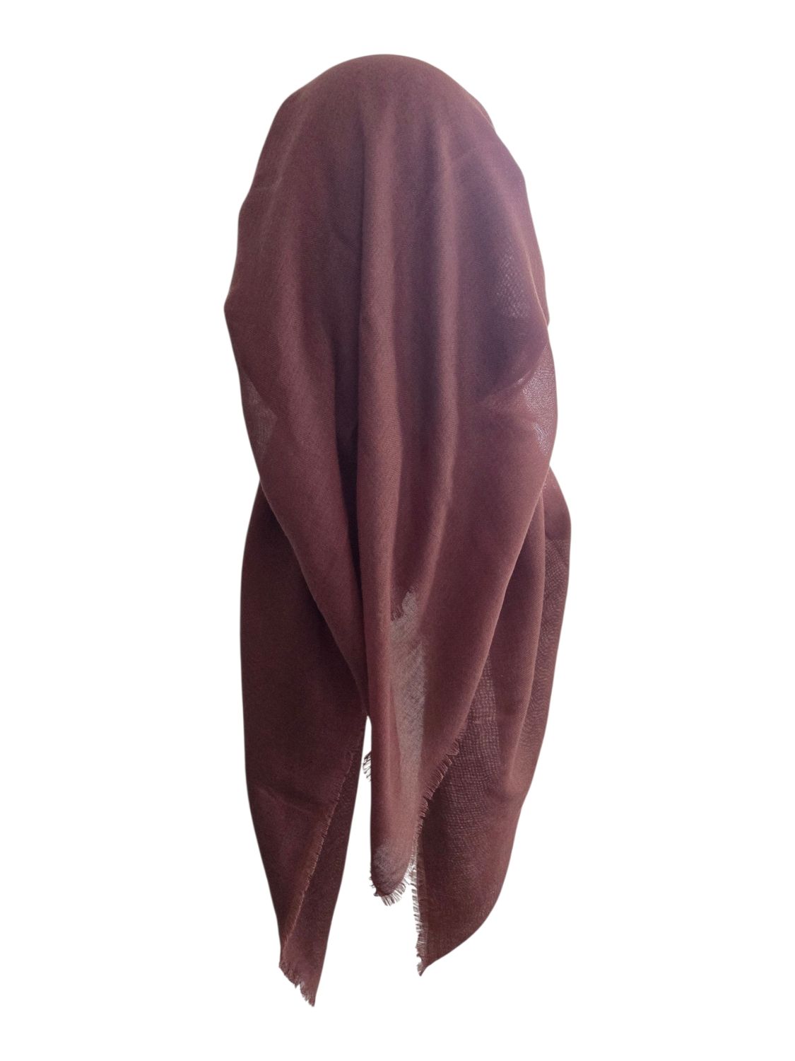 Solid medium brown - long back pre-tied kerchief w/band sewn in  -  soft fringed edges material