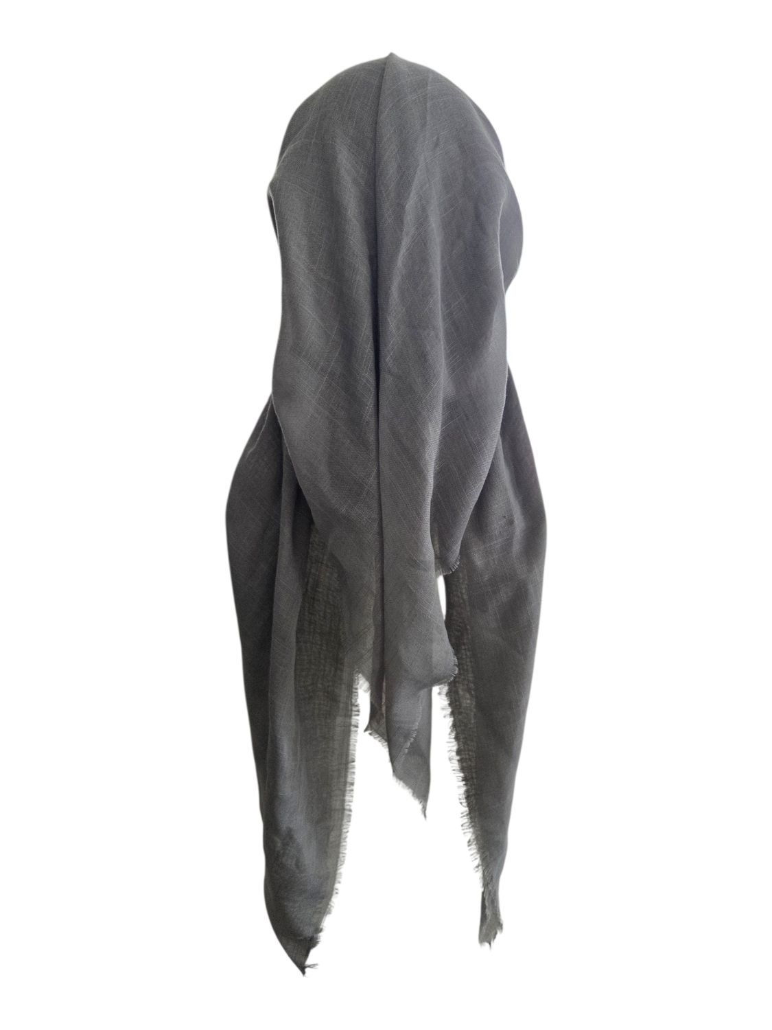 Solid medium gray - long back pre-tied kerchief w/band sewn in  -  soft fringed edges material