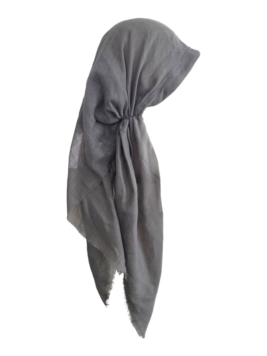 Solid medium gray - long back pre-tied kerchief w/band sewn in  -  soft fringed edges material
