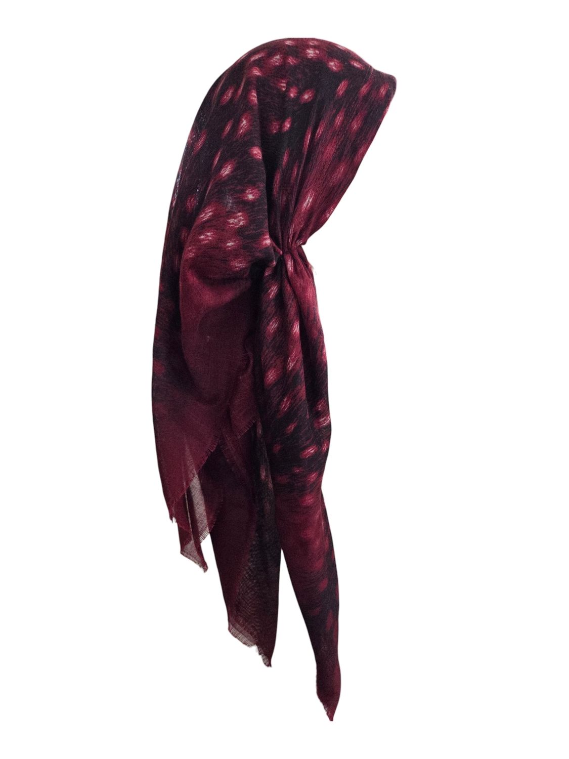 Maroon tiger - long back pre-tied kerchief w/band sewn in  -  soft fringed edges material