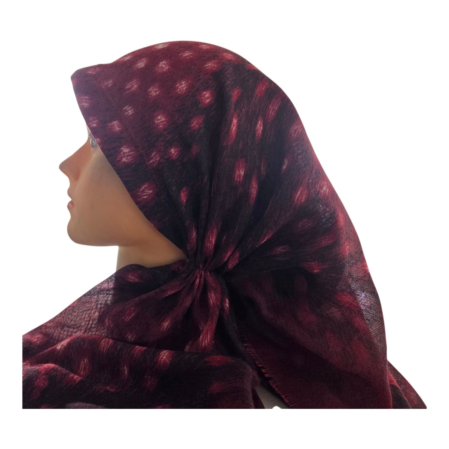 Maroon tiger - long back pre-tied kerchief w/band sewn in  -  soft fringed edges material