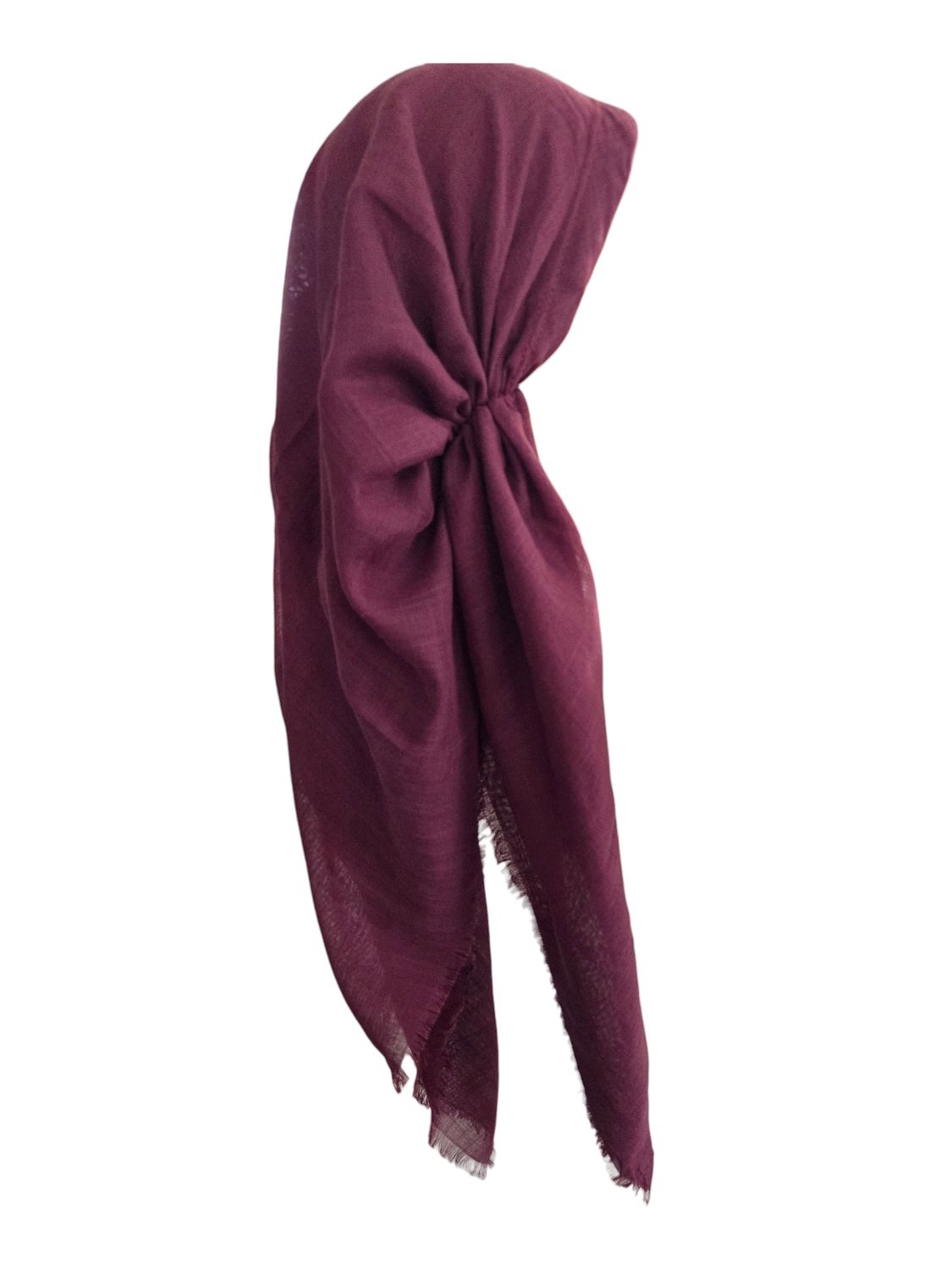 Solid deep berry - long back pre-tied kerchief w/band sewn in  -  soft fringed edges material