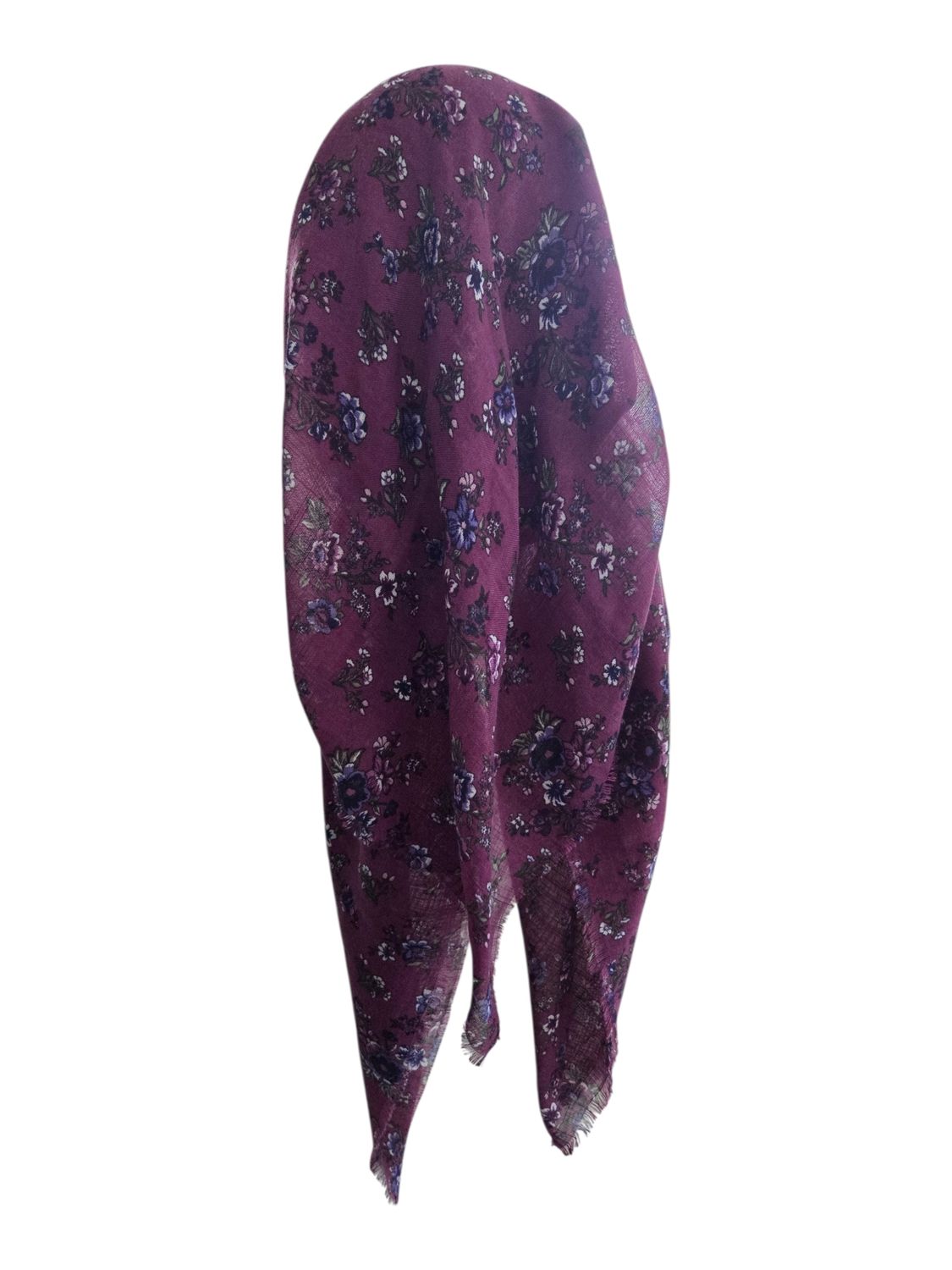 Raspberry/wine flowers - long back pre-tied kerchief w/band sewn in  -  soft fringed edges material
