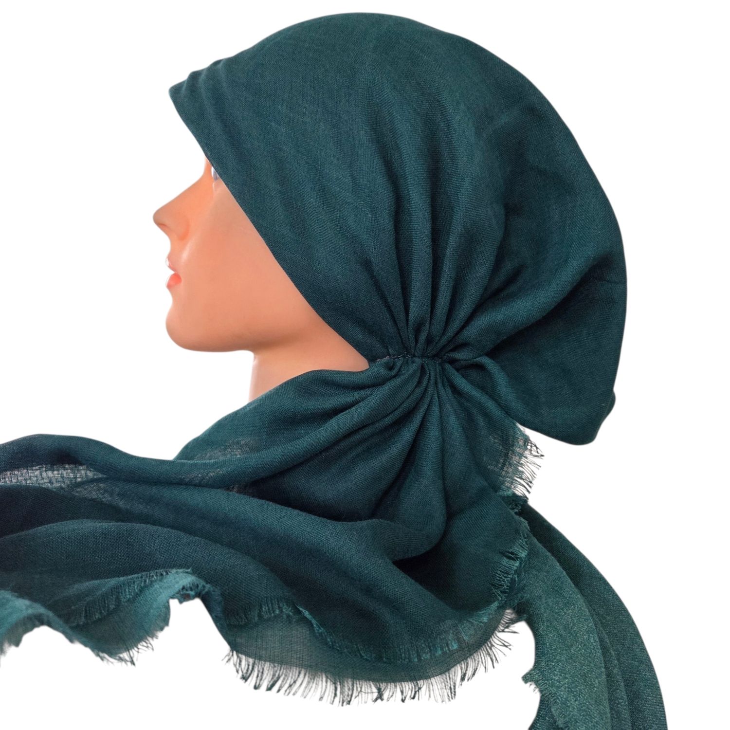 Shades of green -  shaded soft fringes pretied tichel