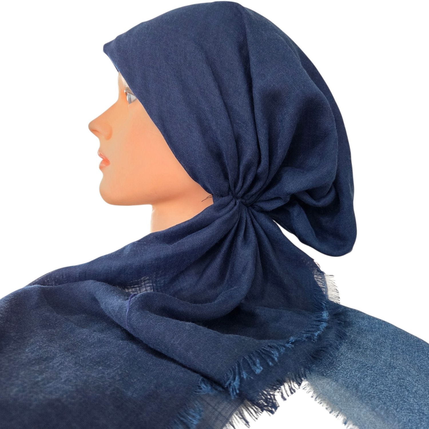 Shades of denim -  shaded soft fringes pretied tichel