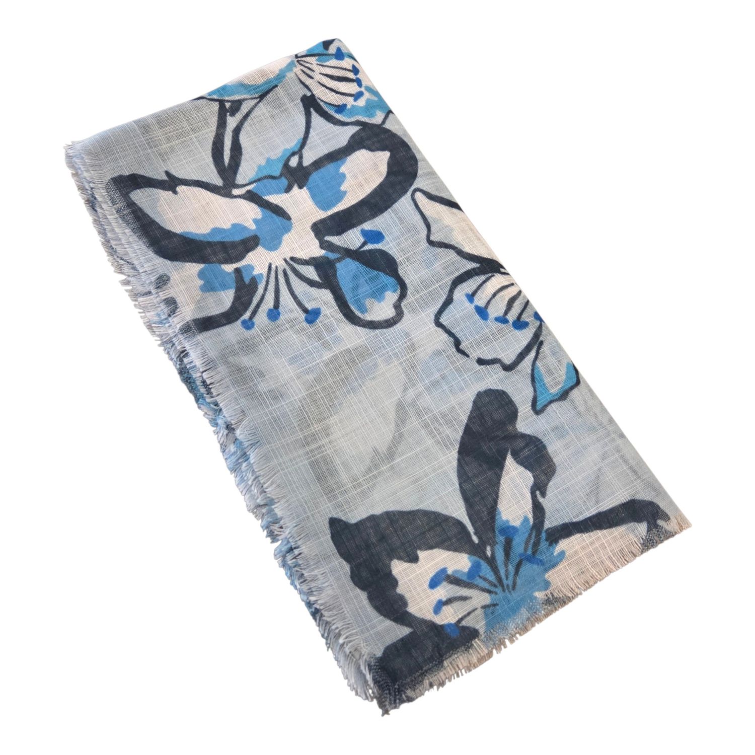 Light blue - Painterly floral - Soft Fringes Square Tichel