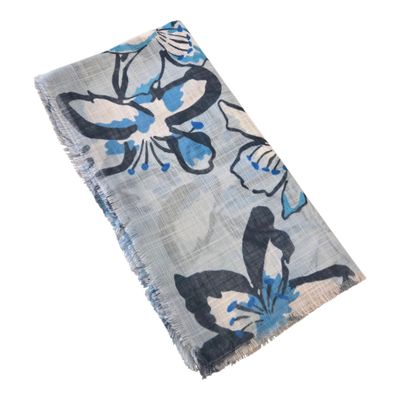 Light blue - Painterly floral - Soft Fringes Square Tichel