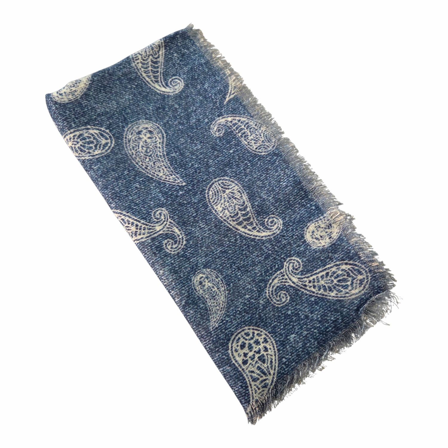Denim - Paisley - Soft Fringes Square Tichel