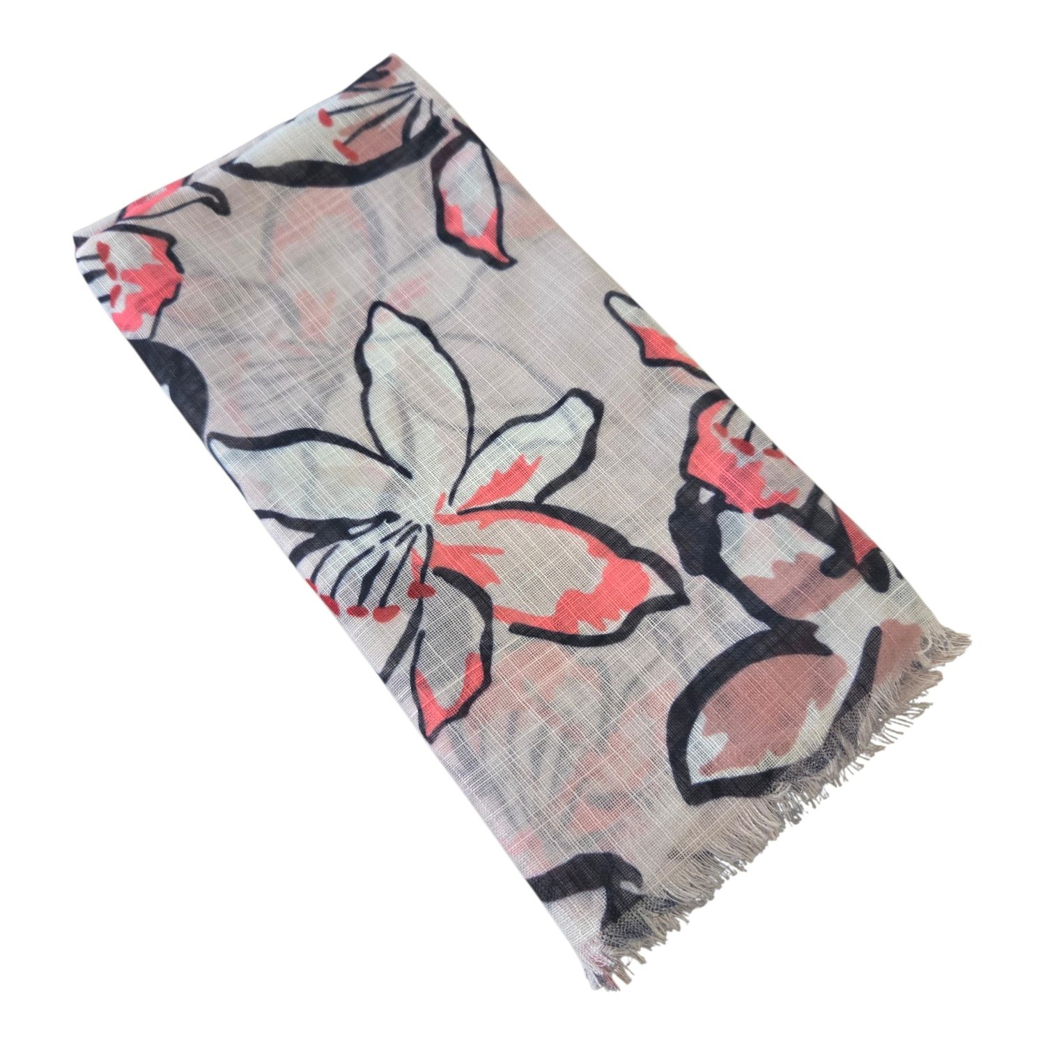 Off white - Painterly floral - Soft Fringes Square Tichel