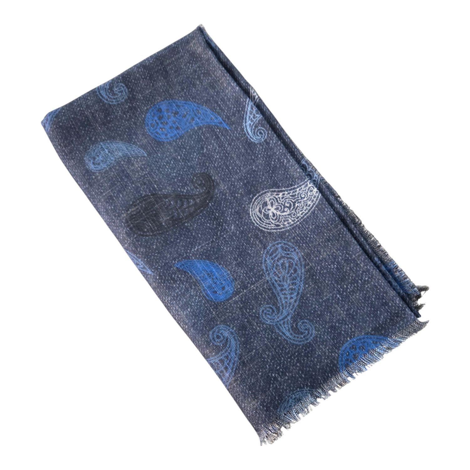 Blue - Paisley - Soft Fringes Square Tichel
