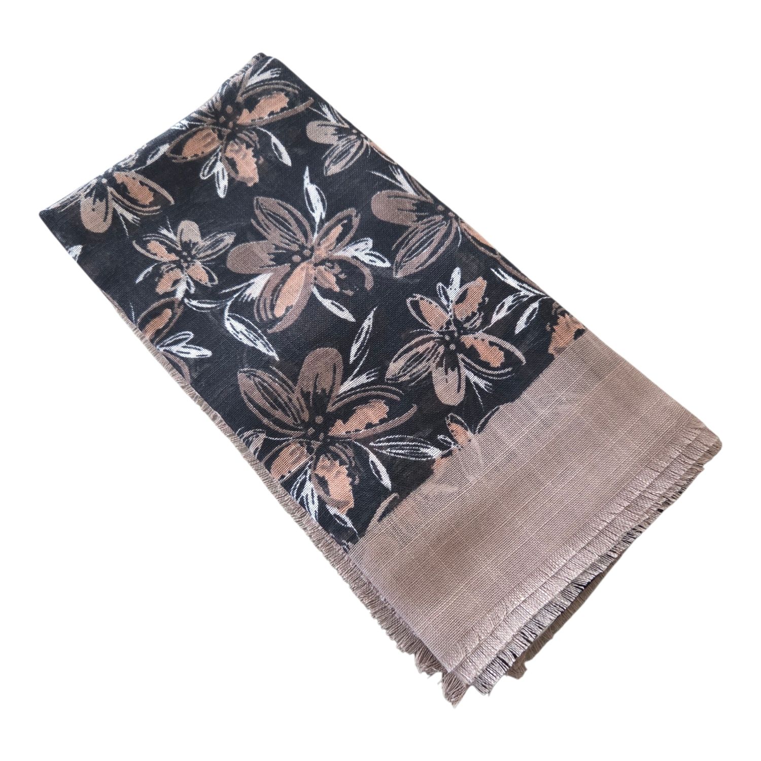 Light coffee - midnight floral - Soft Fringes Square Tichel