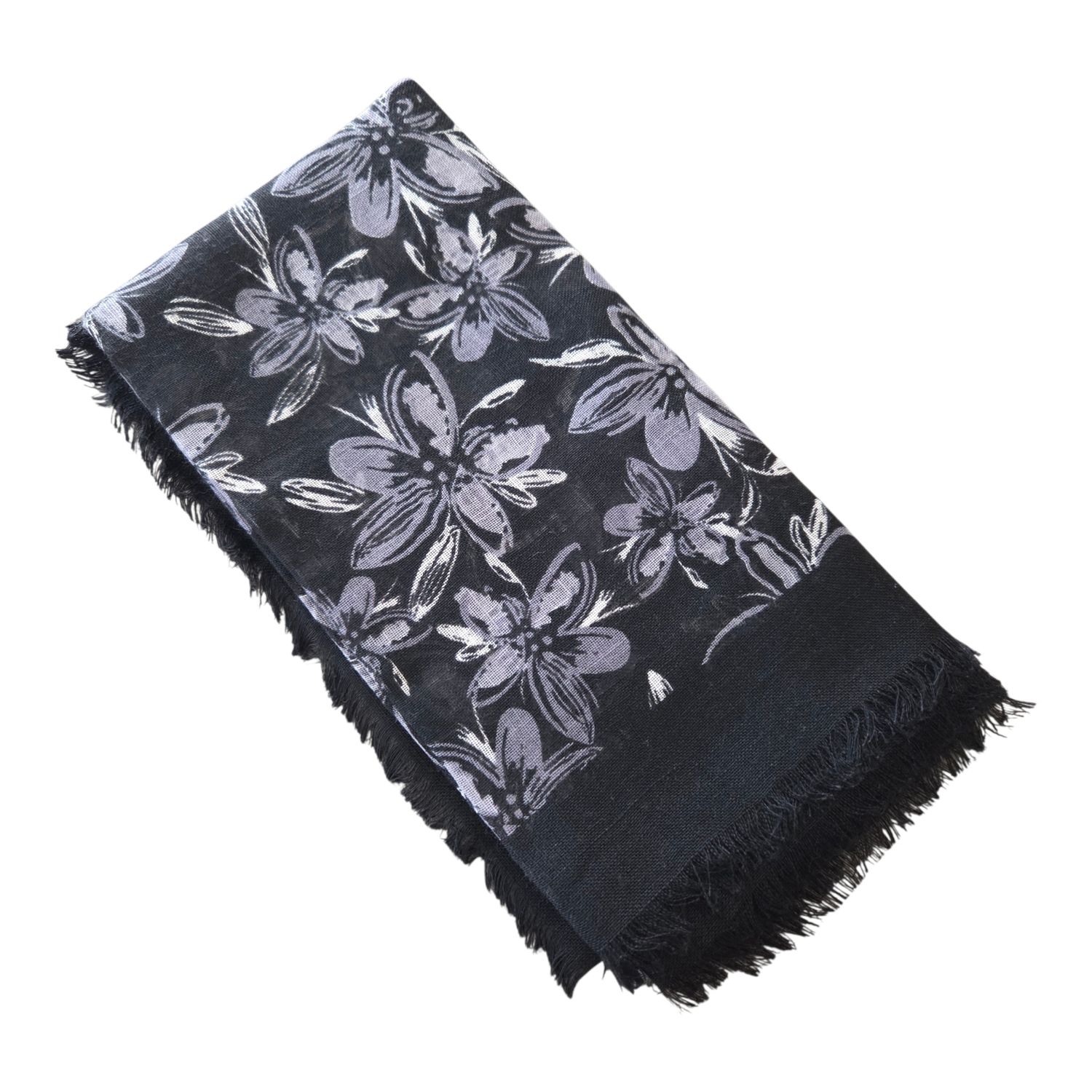 Black - midnight floral - Soft Fringes Square Tichel