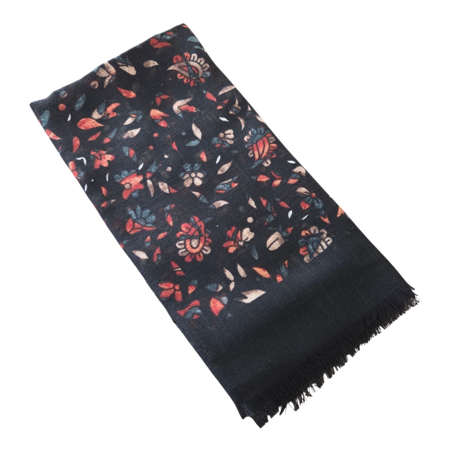 Black - vintage blooms - Soft Fringes Square Tichel
