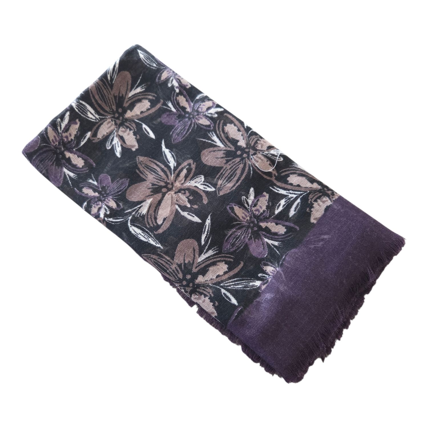 Eggplant - midnight floral - Soft Fringes Square Tichel