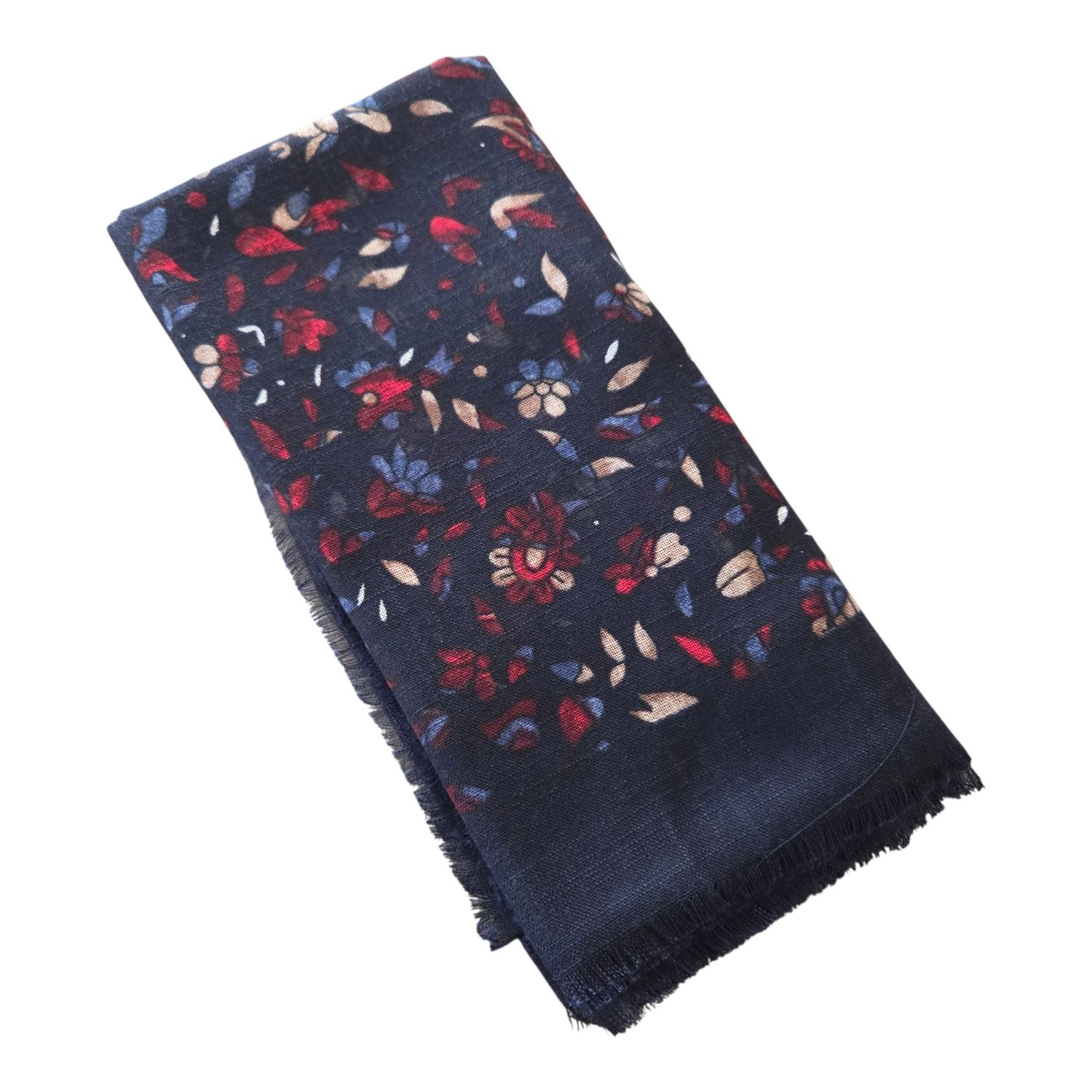 Navy - vintage blooms - Soft Fringes Square Tichel