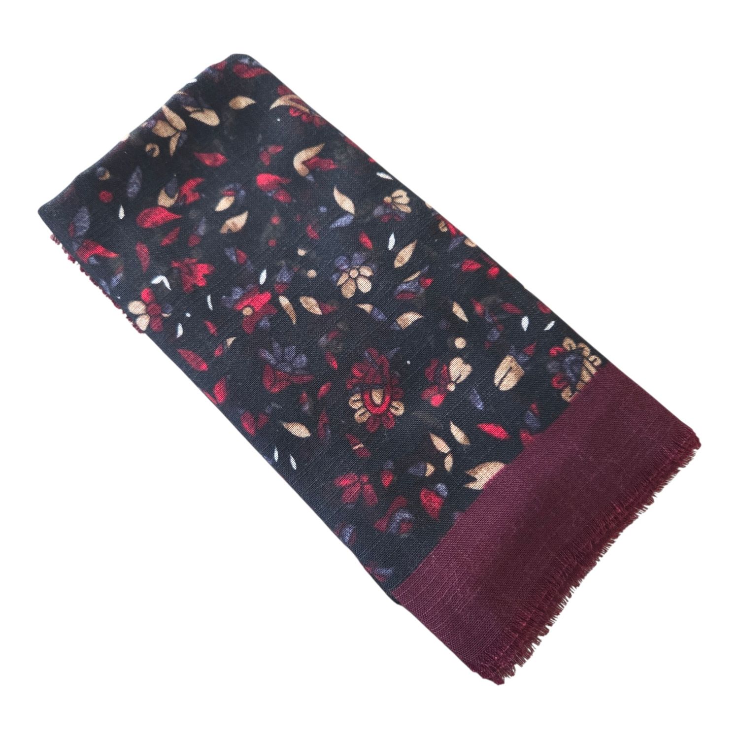 Red wine - vintage blooms - Soft Fringes Square Tichel
