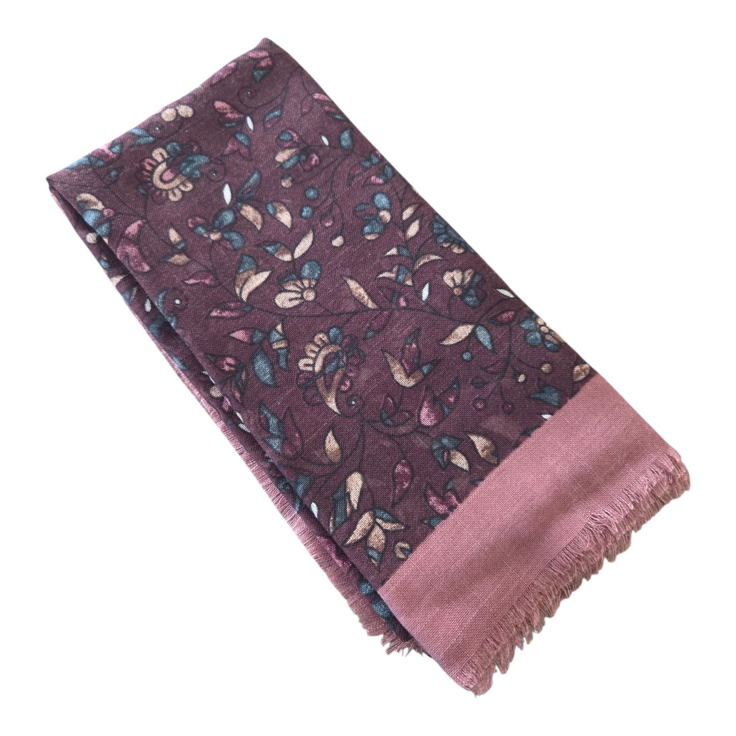 Pinky mocha - vintage blooms - Soft Fringes Square Tichel