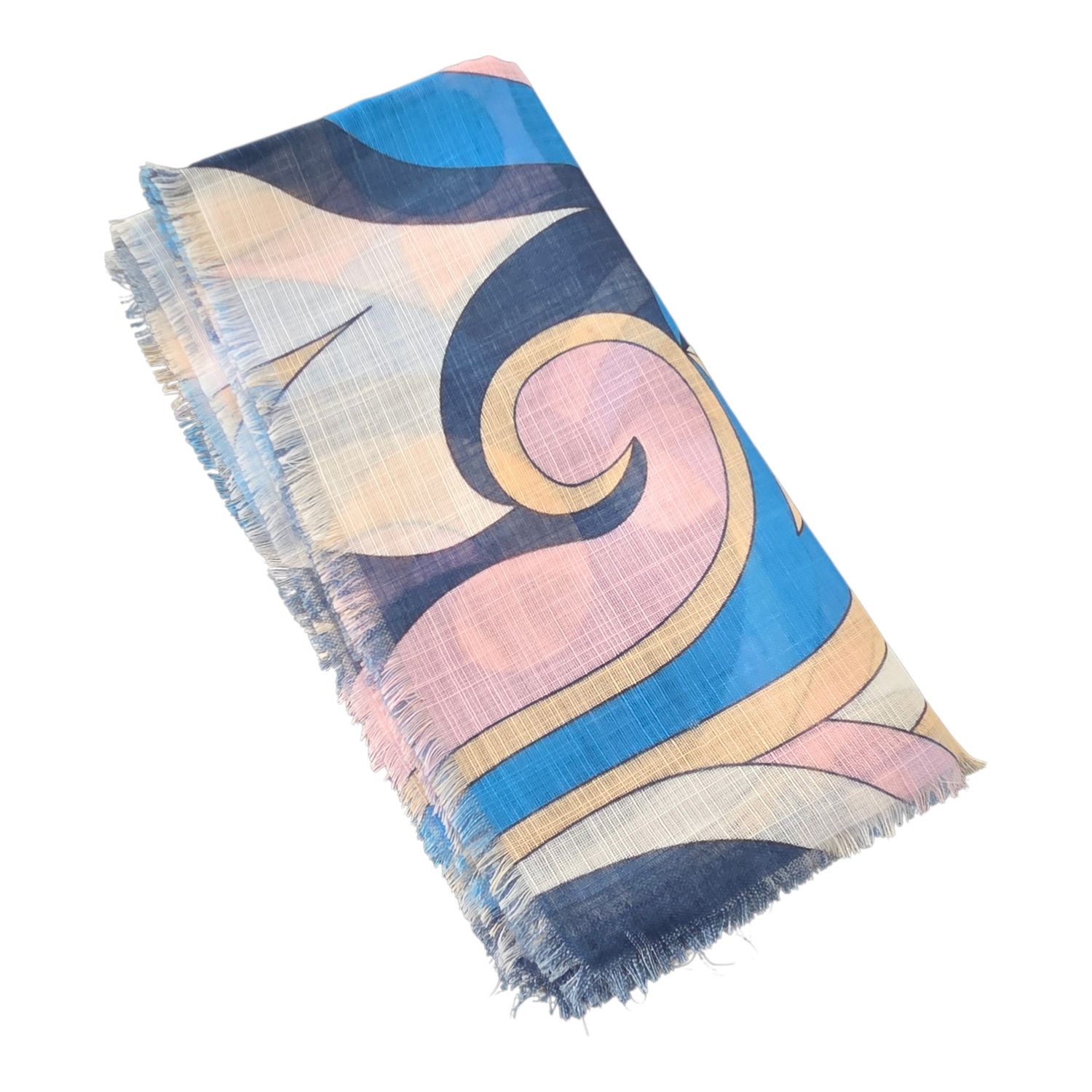 Blue - Elegant swirls - Soft Fringes Square Tichel