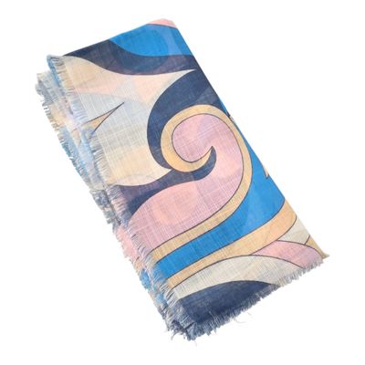 Blue - Elegant swirls - Soft Fringes Square Tichel