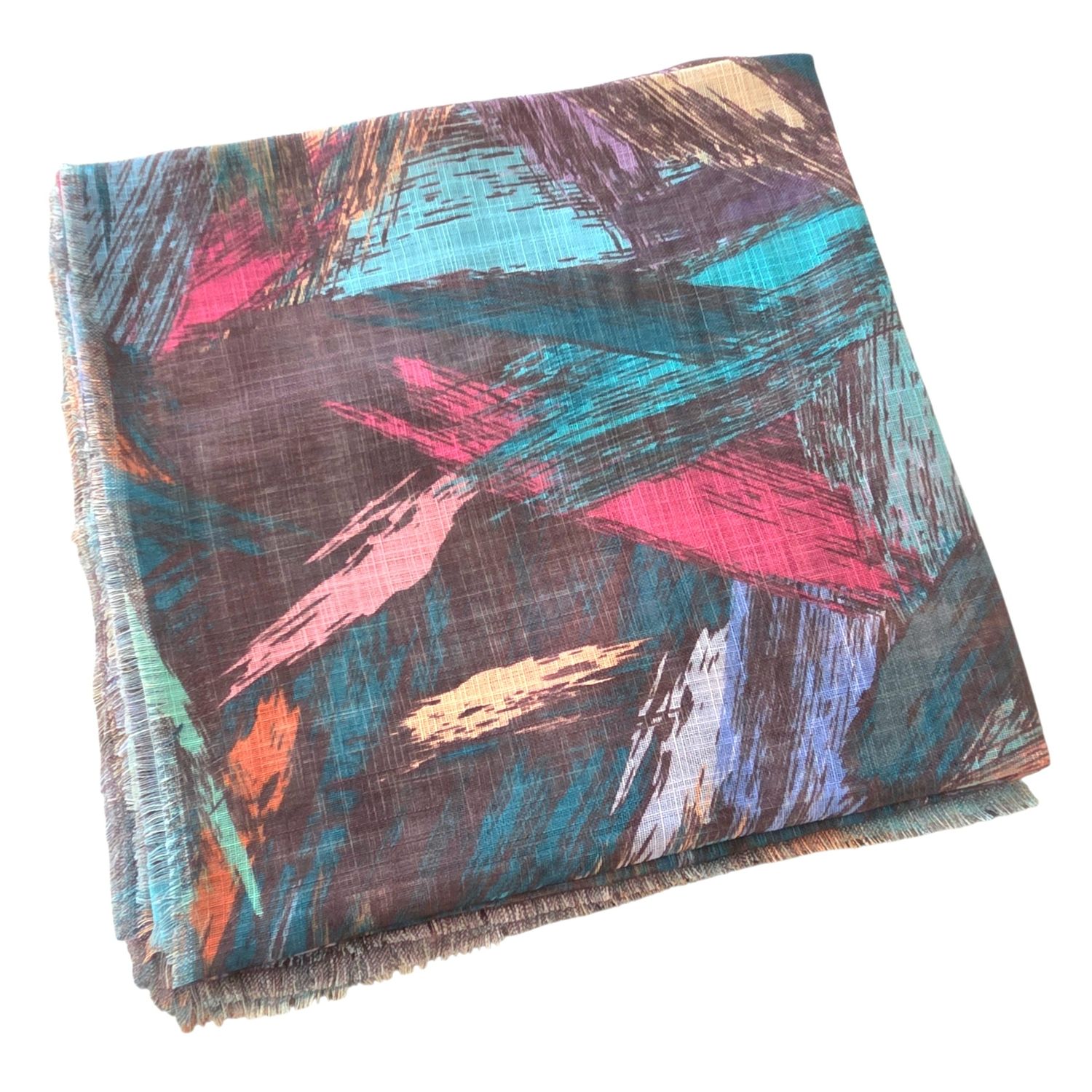 Autumn brushstrokes - Teals - Soft Fringes Square Tichel