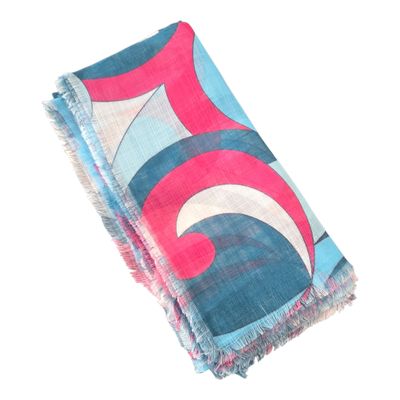 Light blue - Elegant swirls - Soft Fringes Square Tichel