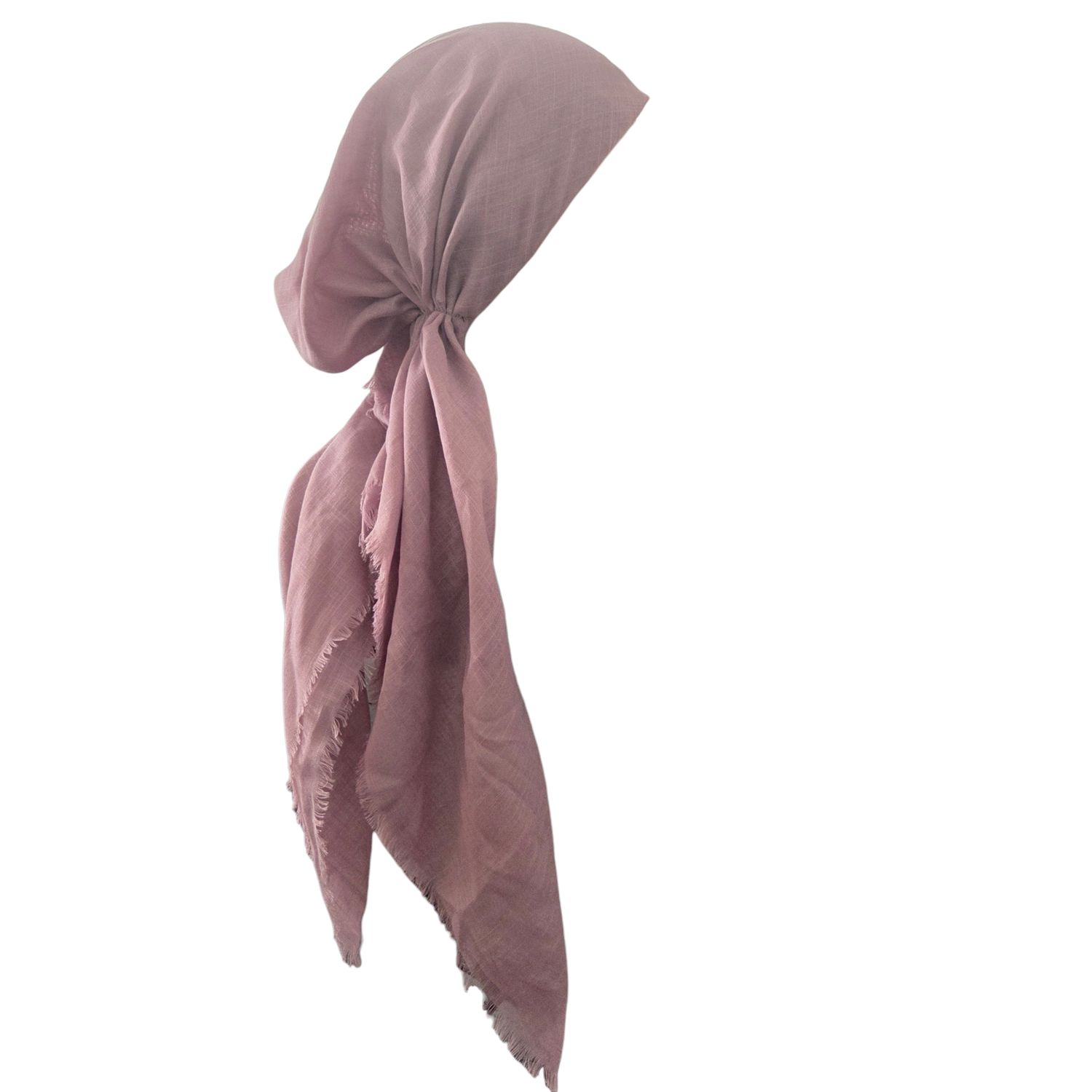 Medium pink/deep blush solid  - soft fringes pretied tichel