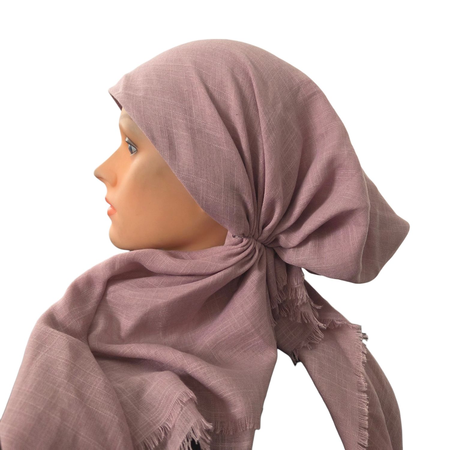 Medium pink/deep blush solid  - soft fringes pretied tichel