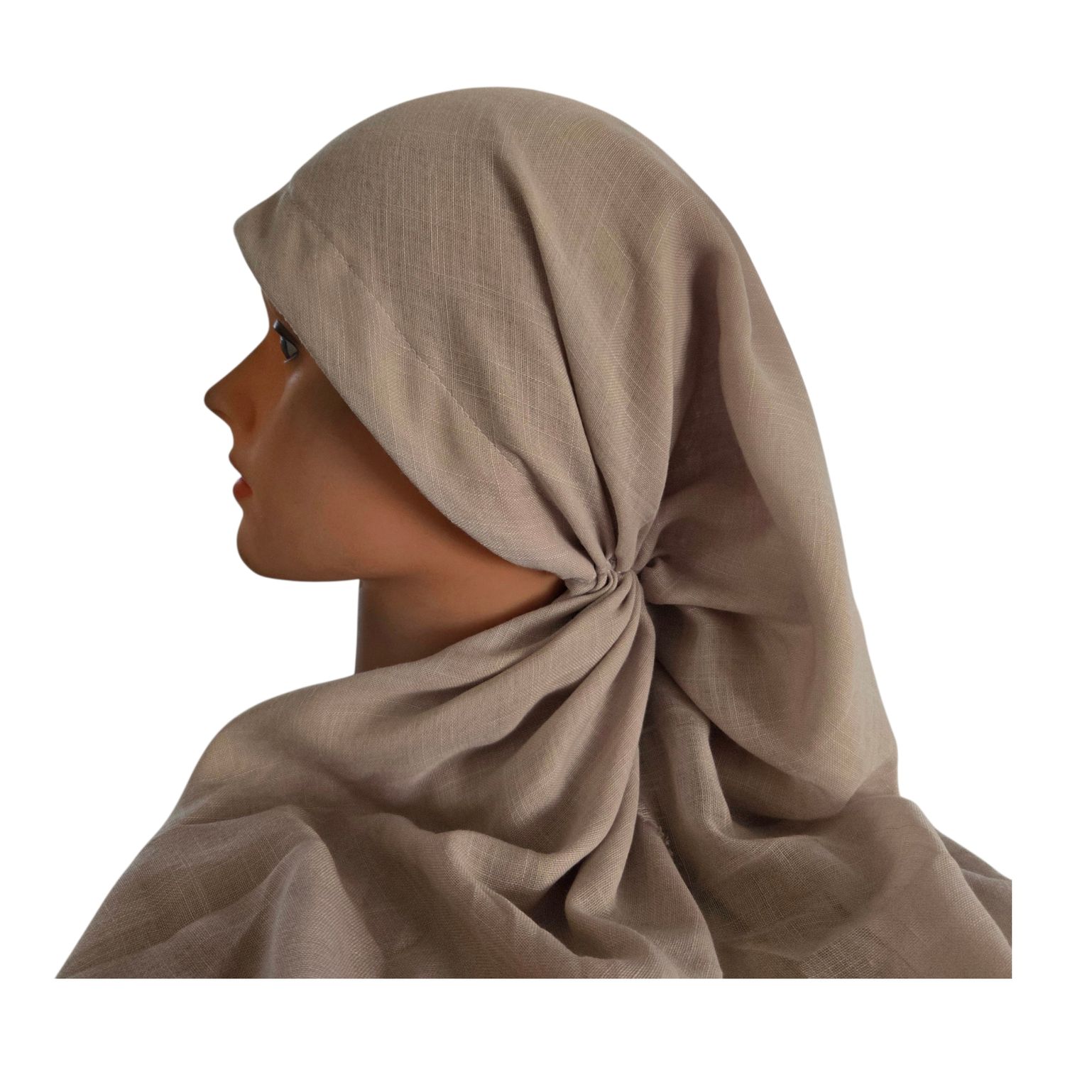 Light gray - long kerchief back - soft fringes pretied tichel (BBS) w/band sewn in