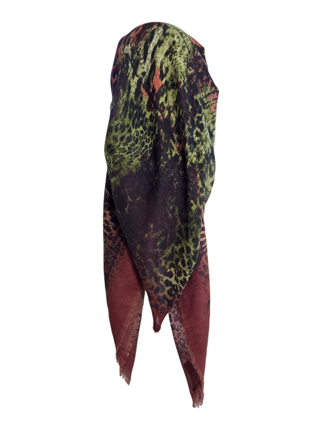 Brown patterned - long kerchief back - soft fringes pretied tichel (BBS) w/band sewn in